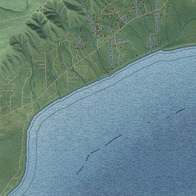 Close-up of the map of Fritz Creek, Alaska print showing street and building detail