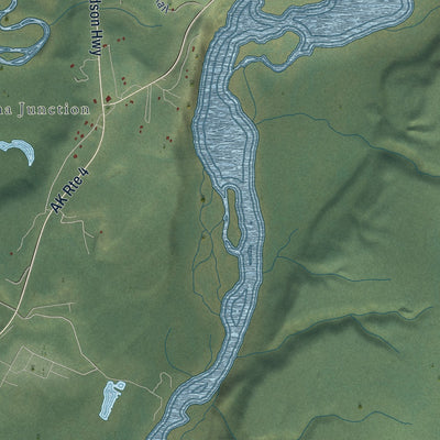 Close-up of the map of Gakona, Alaska print showing street and building detail
