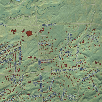 Close-up of the map of Gateway, Alaska print showing street and building detail