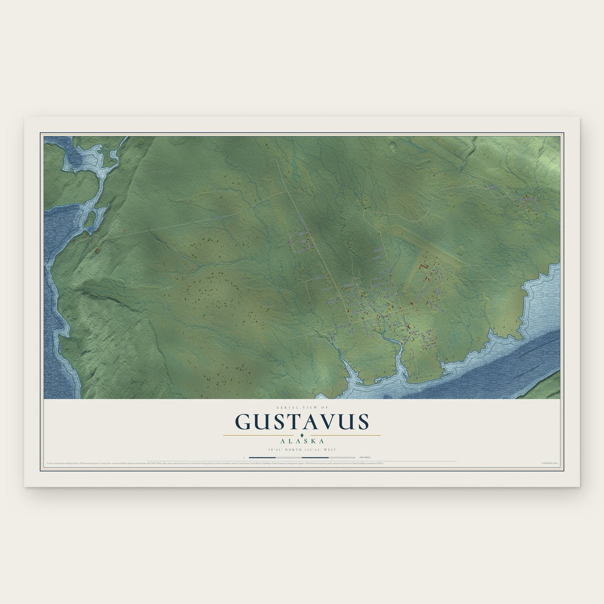 Gustavus, Alaska map print, the full design
