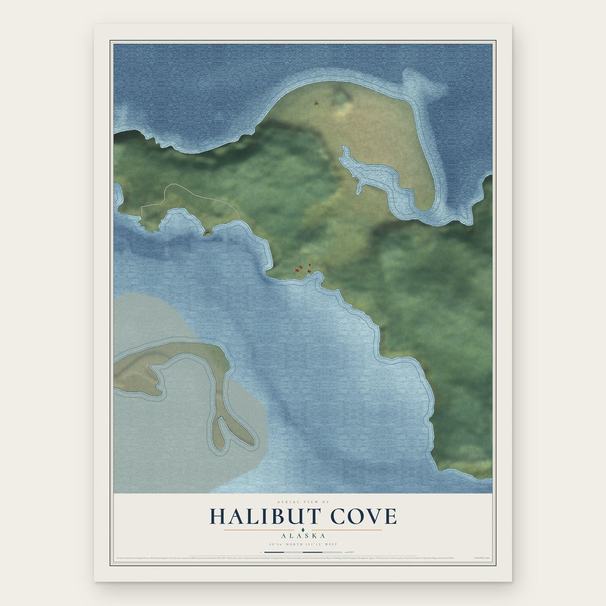 Halibut Cove, Alaska map print, the full design