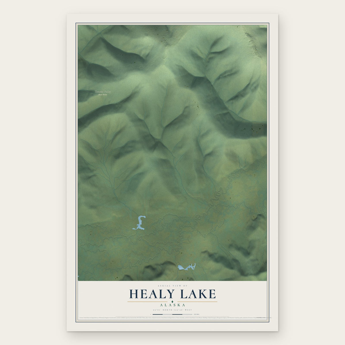 Healy Lake, Alaska map print, the full design