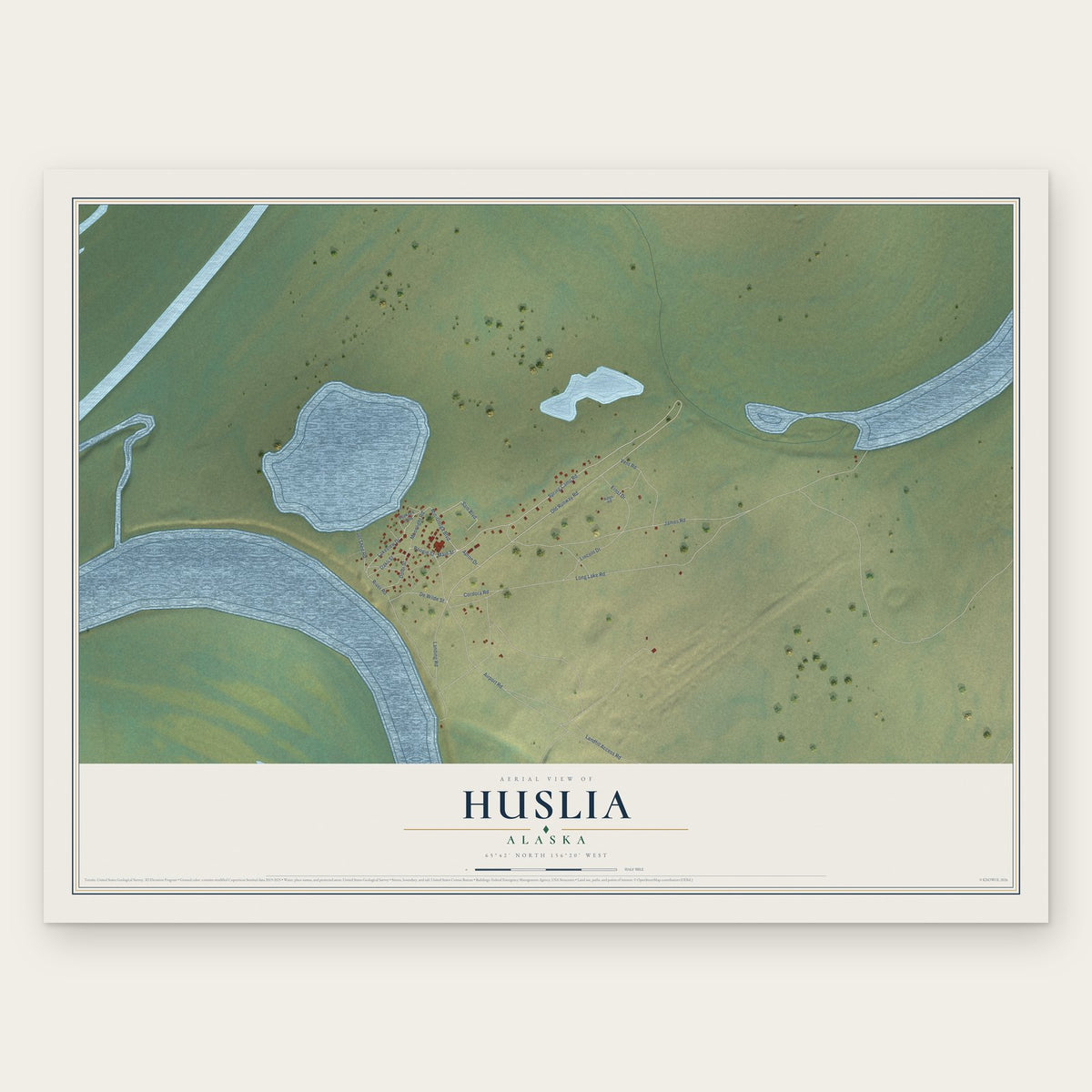 Huslia, Alaska map print, the full design