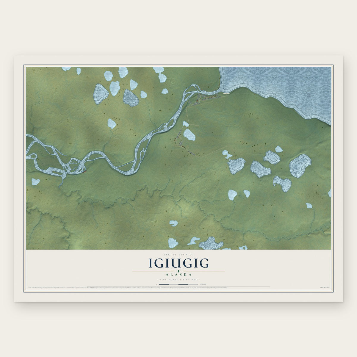 Igiugig, Alaska map print, the full design