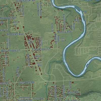 Close-up of the map of Kalifornsky, Alaska print showing street and building detail