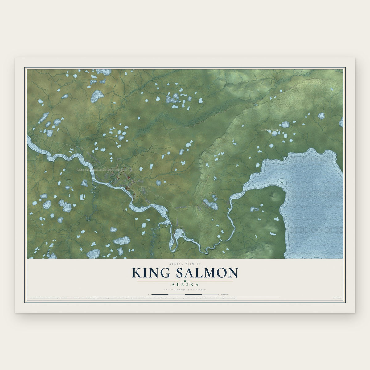 King Salmon, Alaska map print, the full design