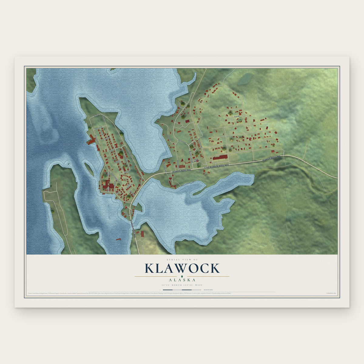 Klawock, Alaska map print, the full design