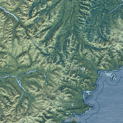 Close-up of the map of Kodiak Island, Alaska print showing street and building detail