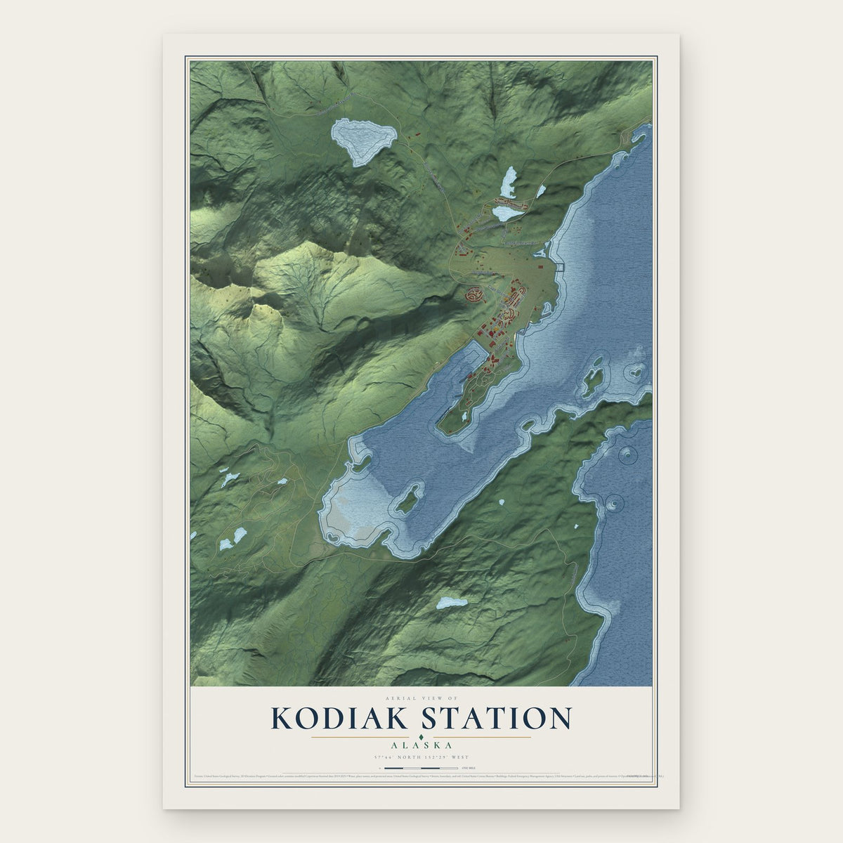 Kodiak Station, Alaska map print, the full design