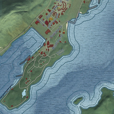 Close-up of the map of Kodiak Station, Alaska print showing street and building detail