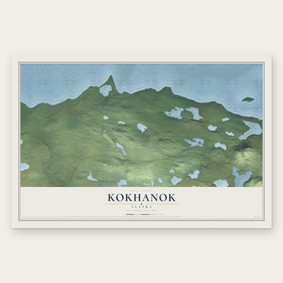 Kokhanok, Alaska map print, the full design