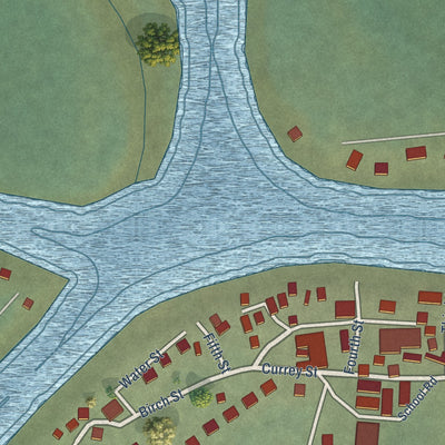 Close-up of the map of Kotlik, Alaska print showing street and building detail