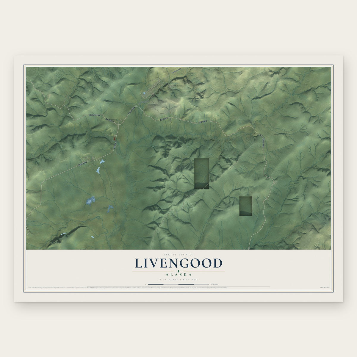 Livengood, Alaska map print, the full design