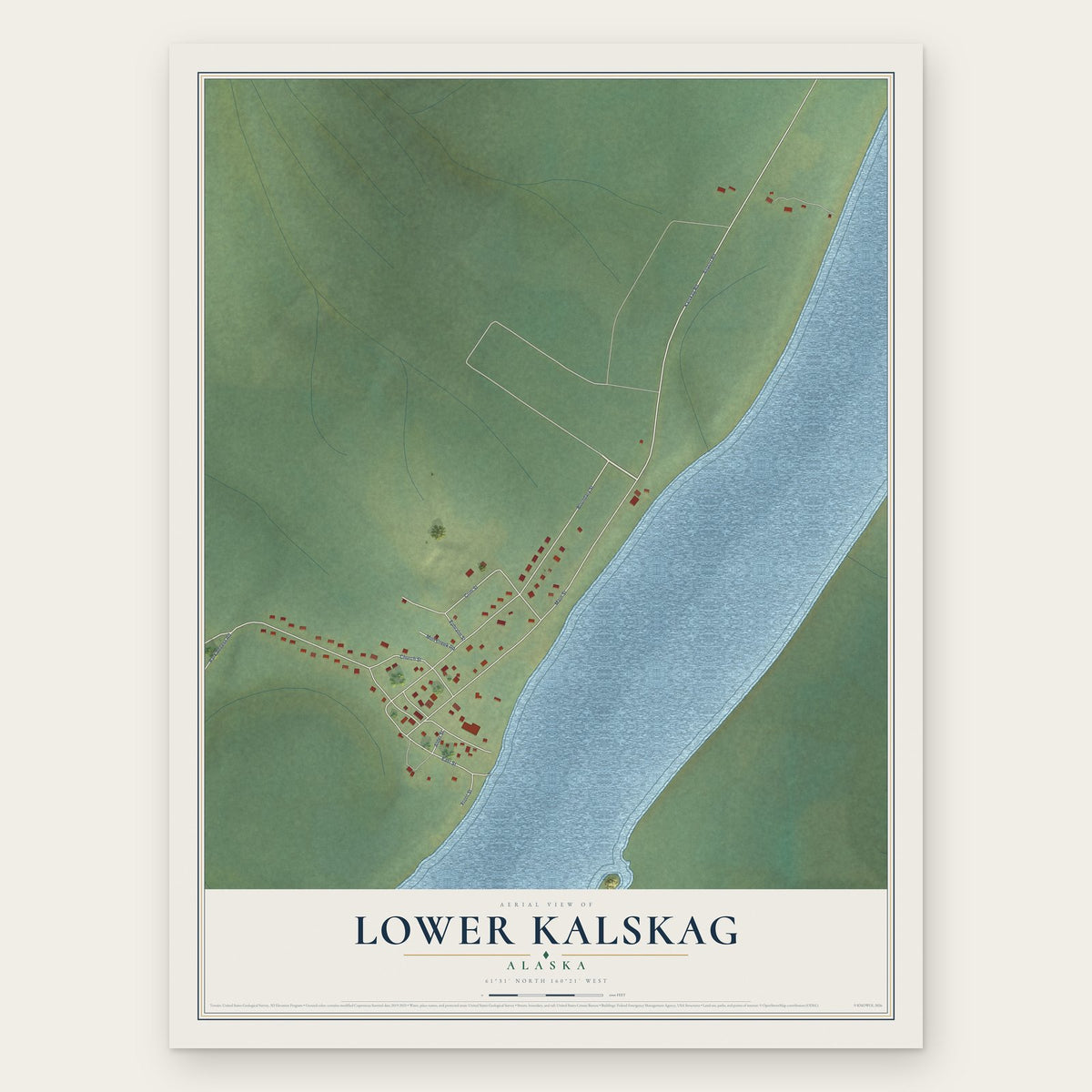 Lower Kalskag, Alaska map print, the full design