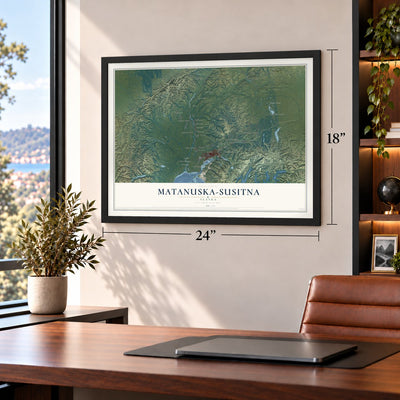 Matanuska-Susitna, Alaska map, 18 x 24 inch print in a black frame in a home office