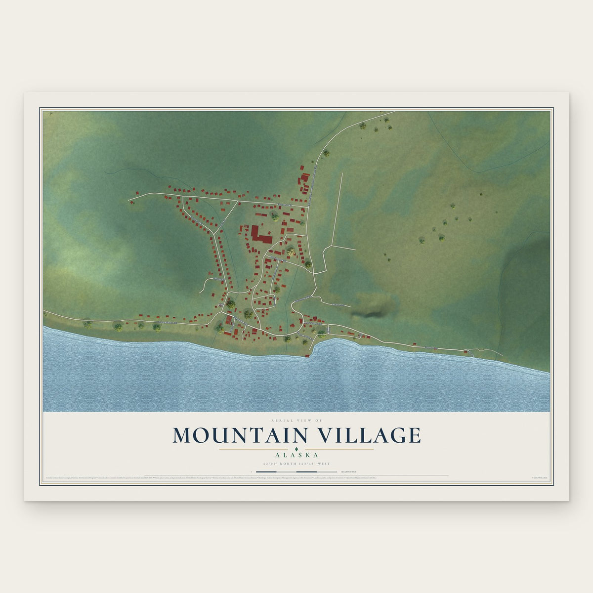 Mountain Village, Alaska map print, the full design