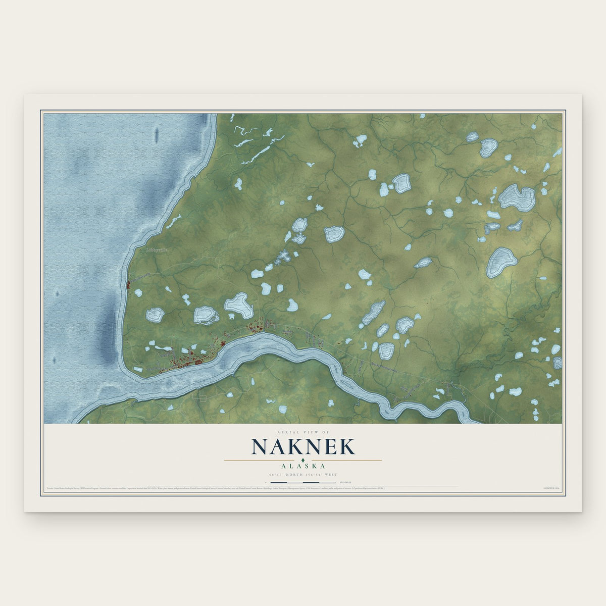 Naknek, Alaska map print, the full design
