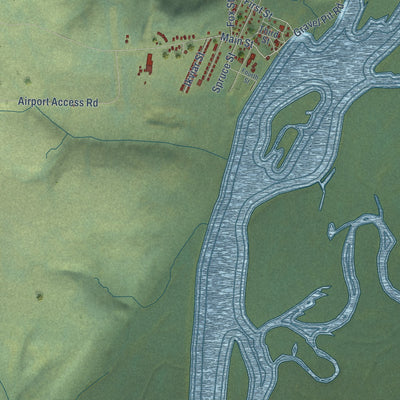 Close-up of the map of New Stuyahok, Alaska print showing street and building detail