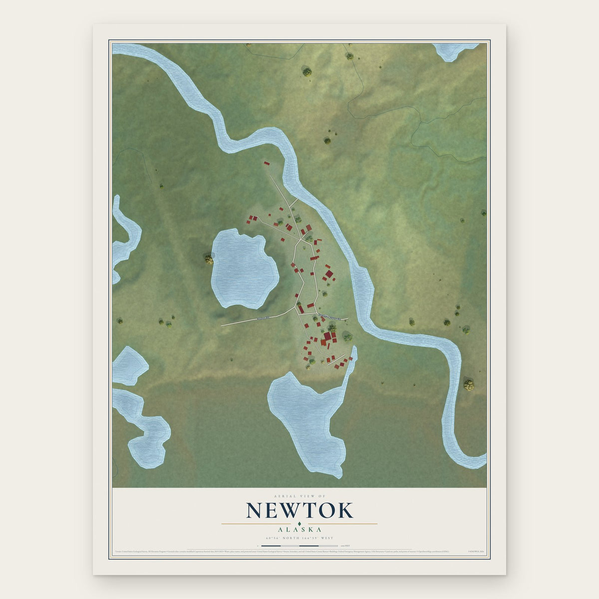 Newtok, Alaska map print, the full design