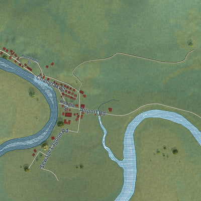 Close-up of the map of Nightmute, Alaska print showing street and building detail