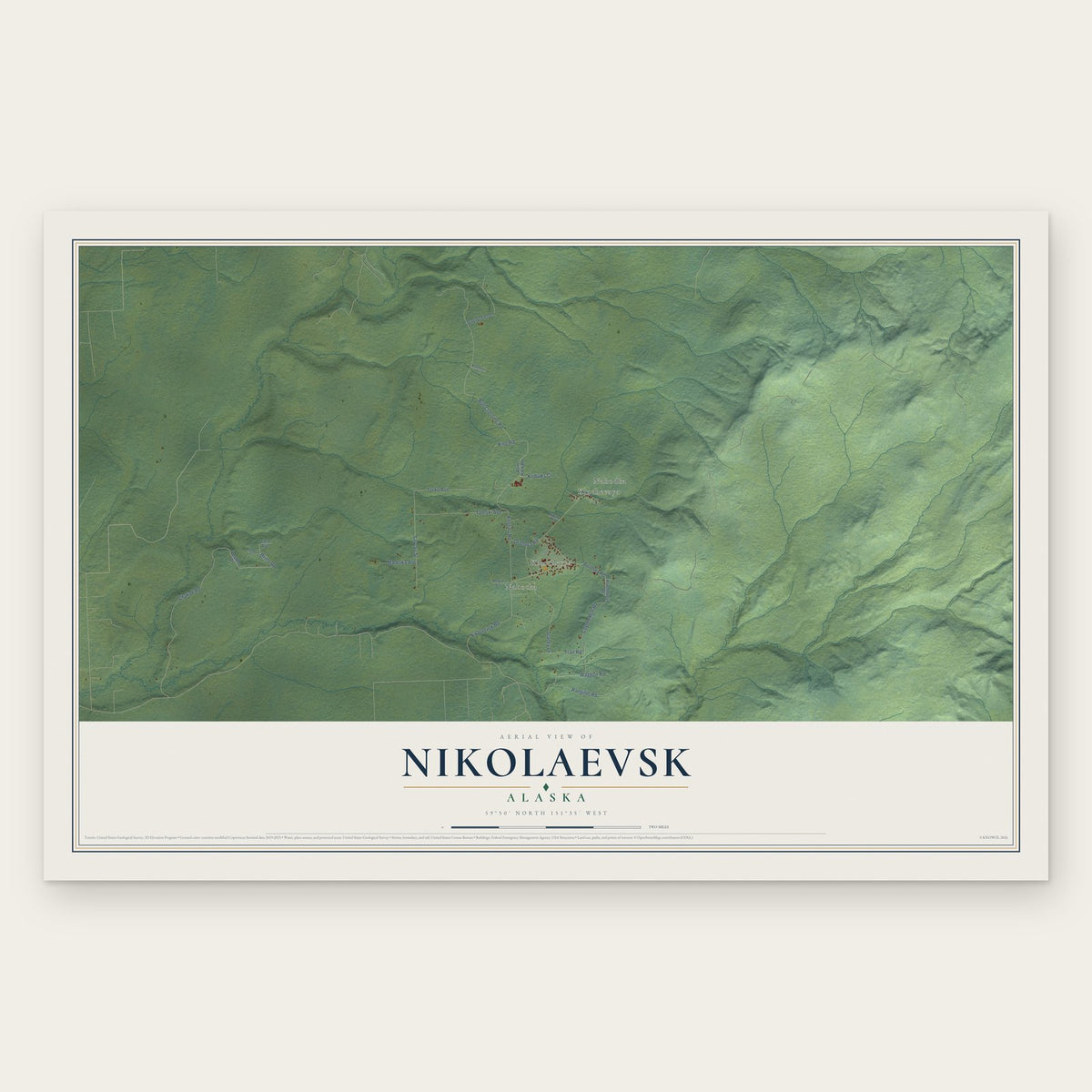 Nikolaevsk, Alaska map print, the full design