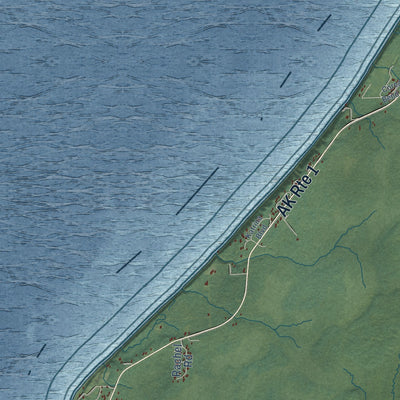 Close-up of the map of Ninilchik, Alaska print showing street and building detail
