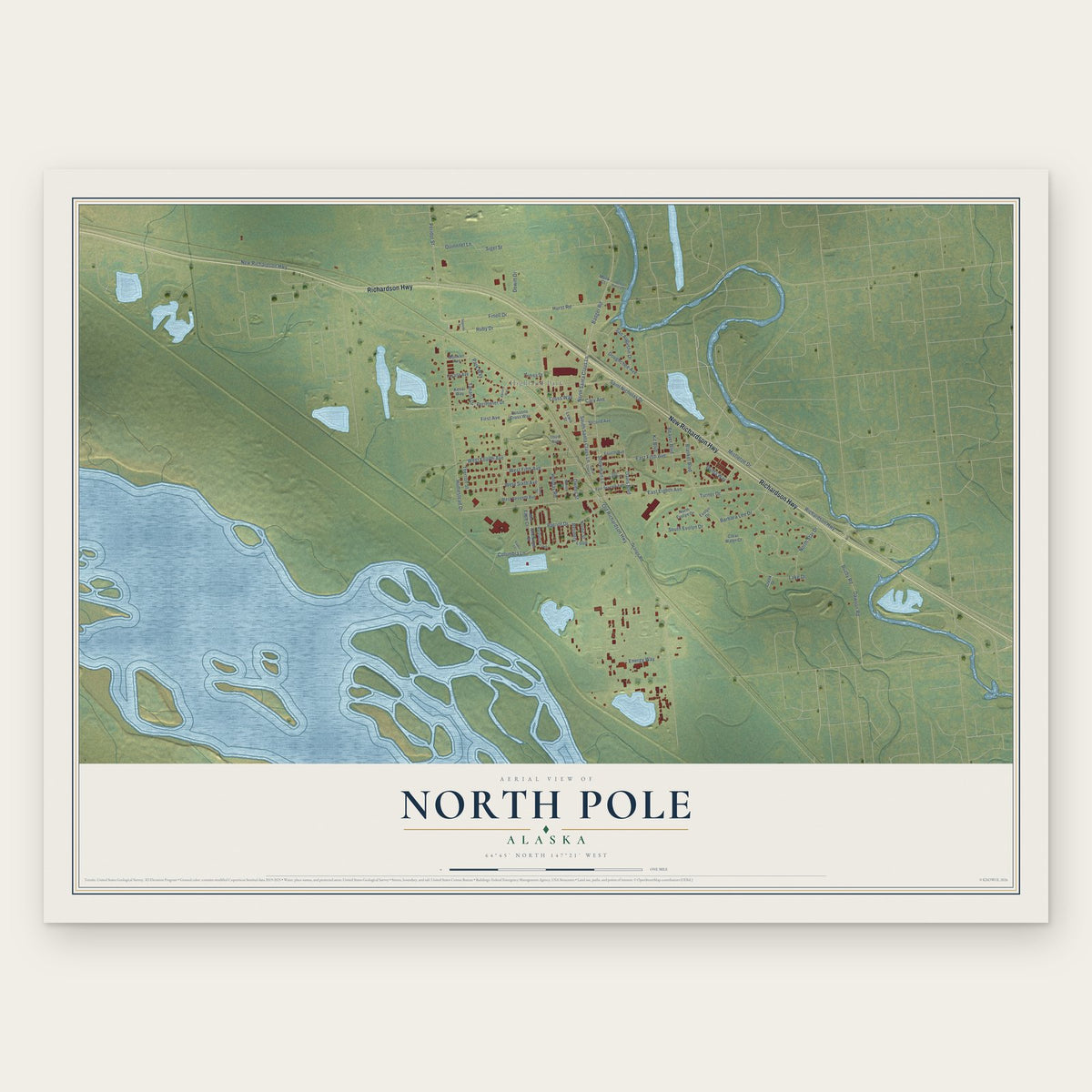 North Pole, Alaska map print, the full design