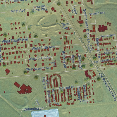 Close-up of the map of North Pole, Alaska print showing street and building detail