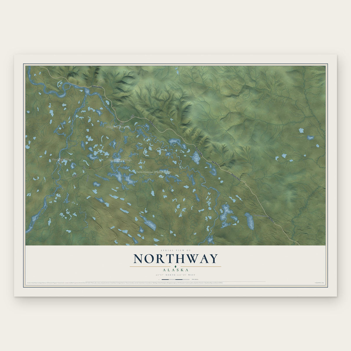 Northway, Alaska map print, the full design