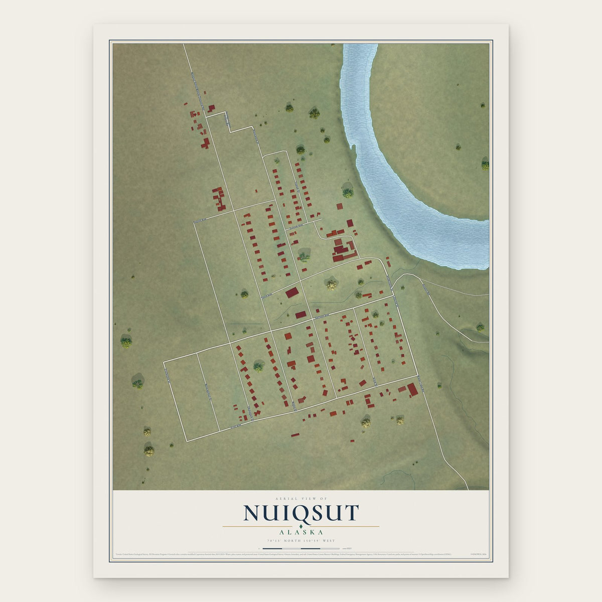 Nuiqsut, Alaska map print, the full design