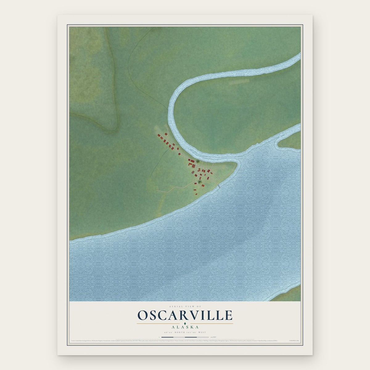 Oscarville, Alaska map print, the full design