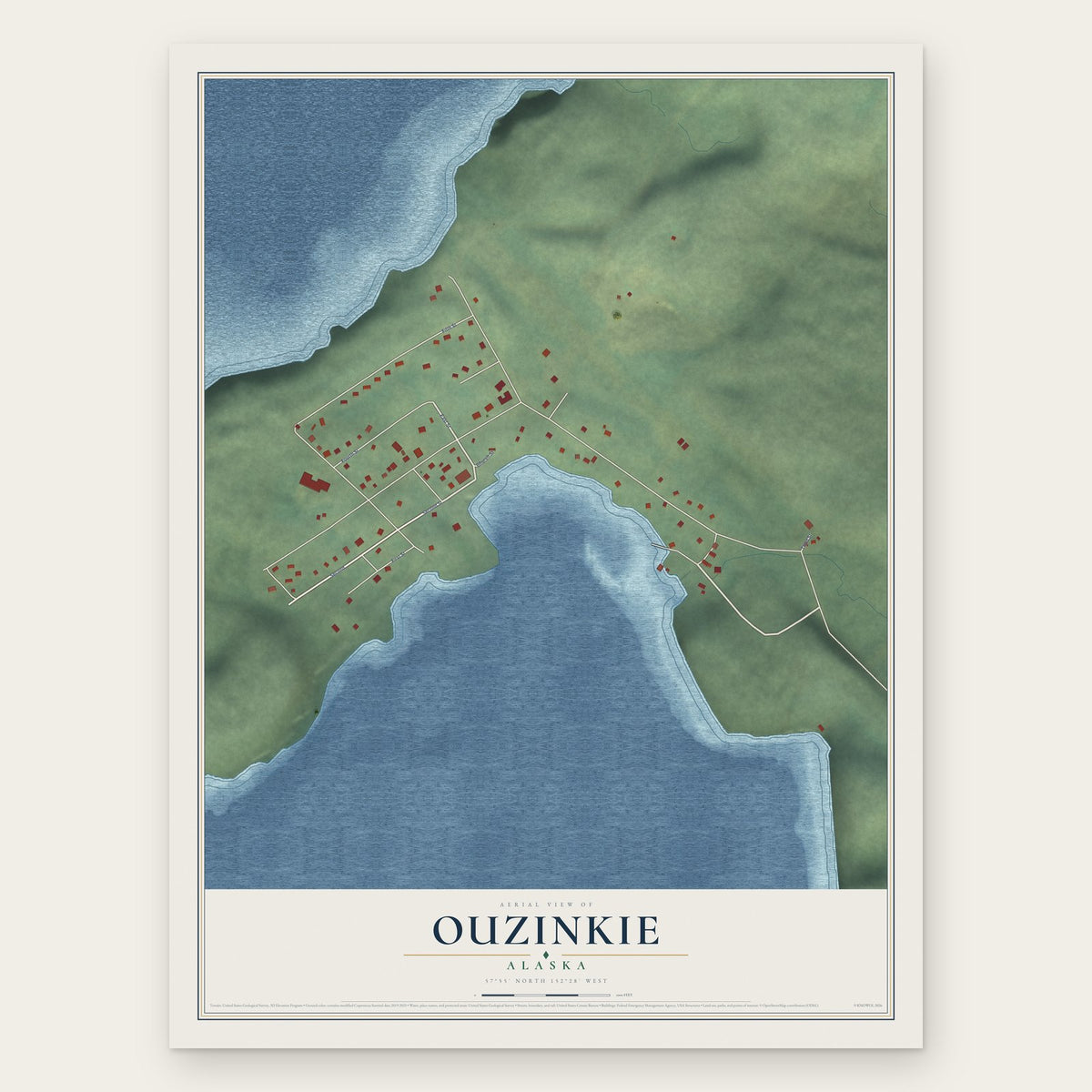 Ouzinkie, Alaska map print, the full design