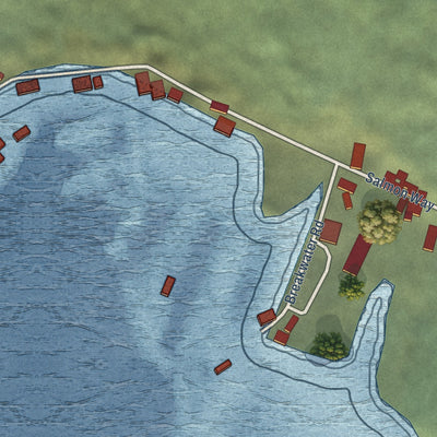 Close-up of the map of Pelican, Alaska print showing street and building detail