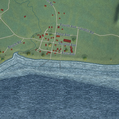 Close-up of the map of Perryville, Alaska print showing street and building detail