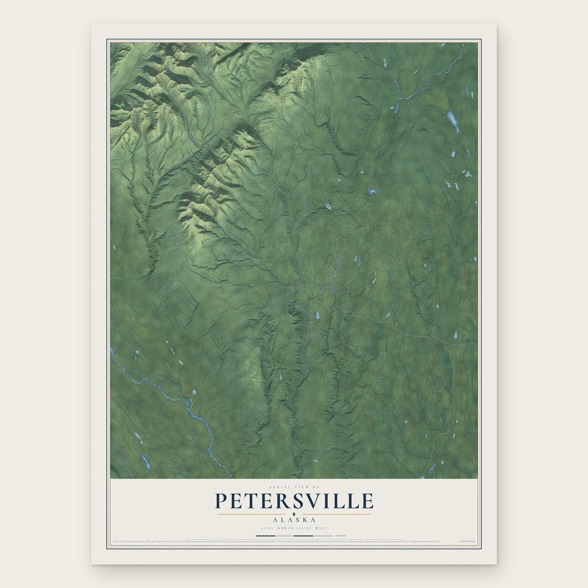 Petersville, Alaska map print, the full design