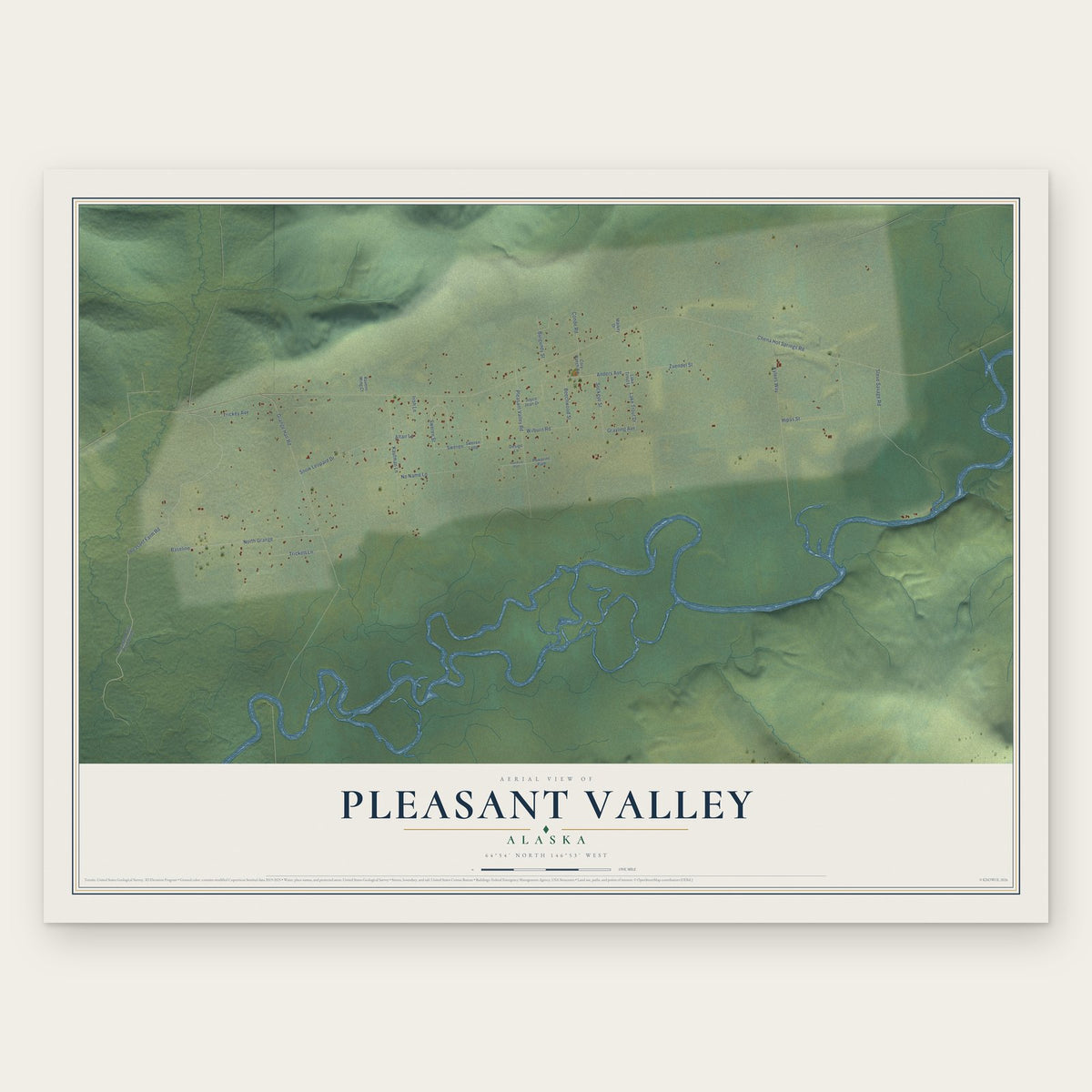 Pleasant Valley, Alaska map print, the full design