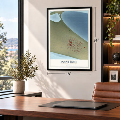 Point Hope, Alaska map, 18 x 24 inch print in a black frame in a home office