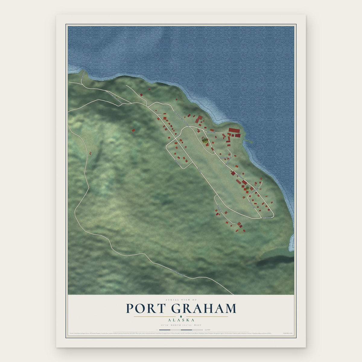 Port Graham, Alaska map print, the full design