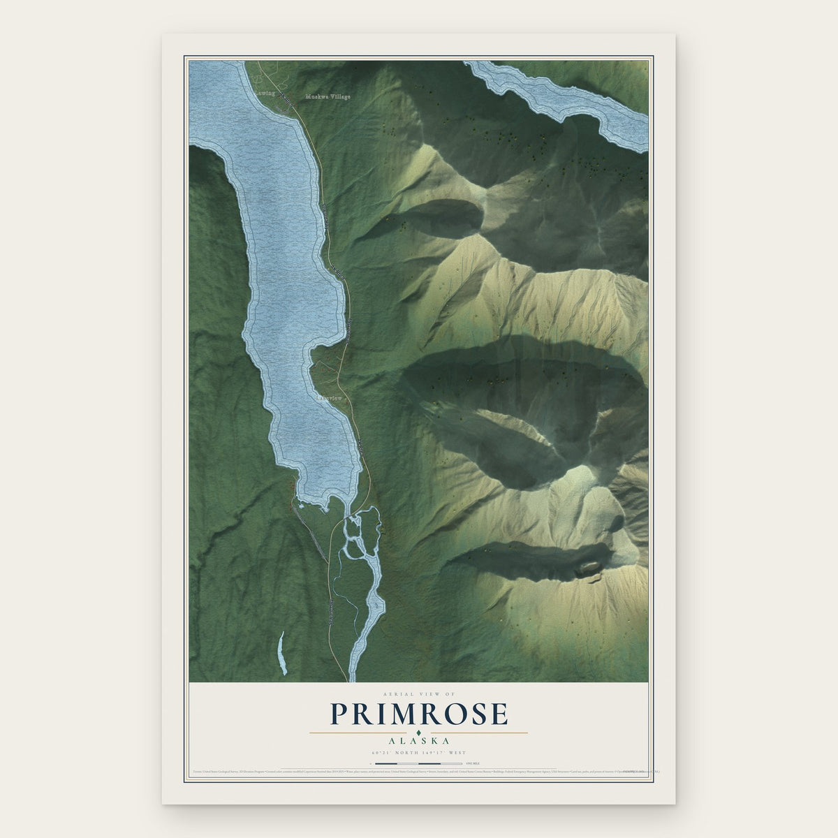 Primrose, Alaska map print, the full design