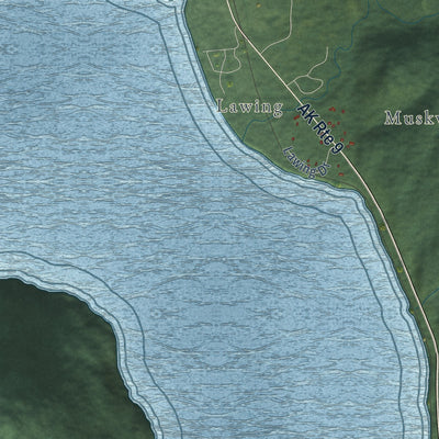 Close-up of the map of Primrose, Alaska print showing street and building detail