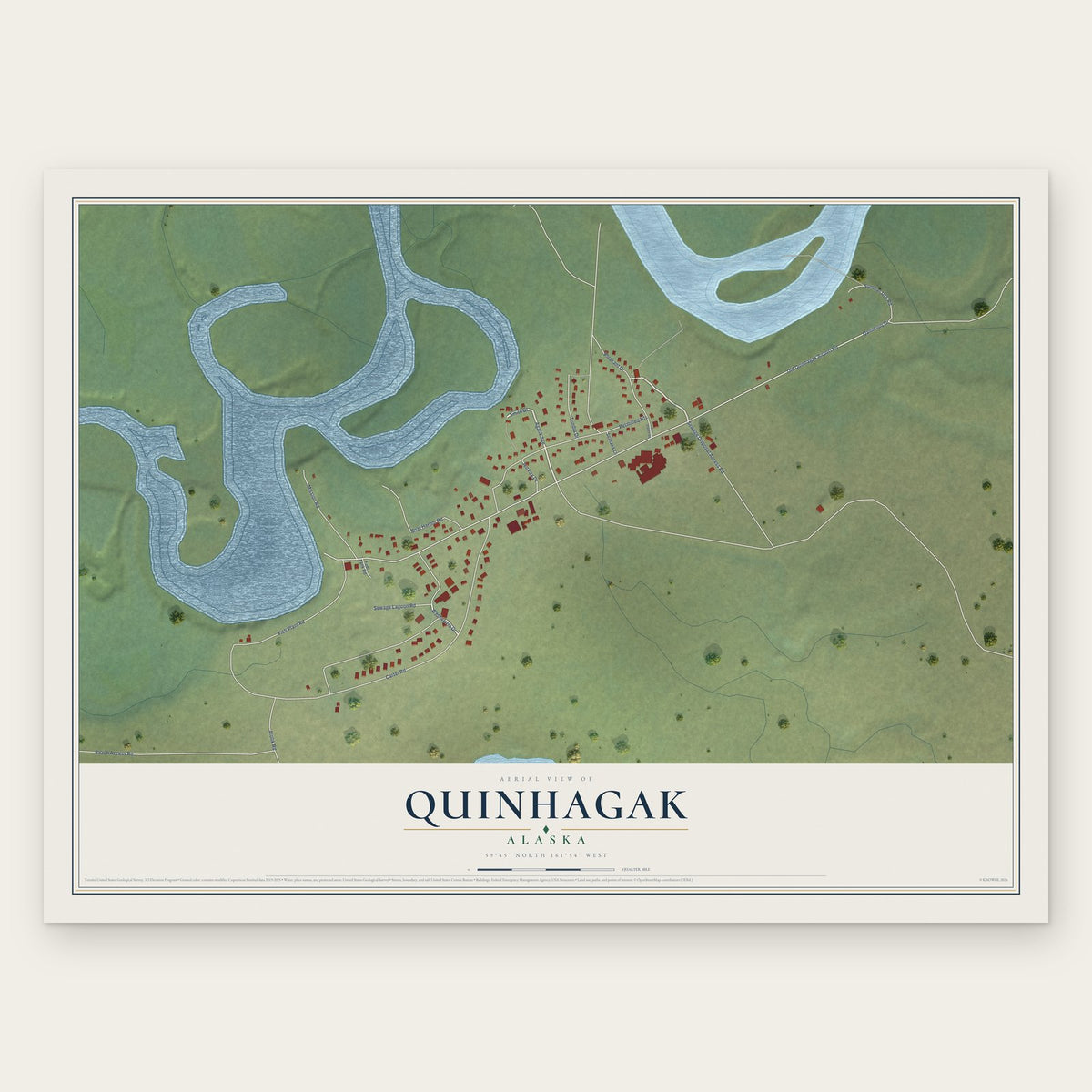 Quinhagak, Alaska map print, the full design