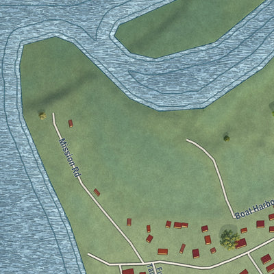 Close-up of the map of Quinhagak, Alaska print showing street and building detail