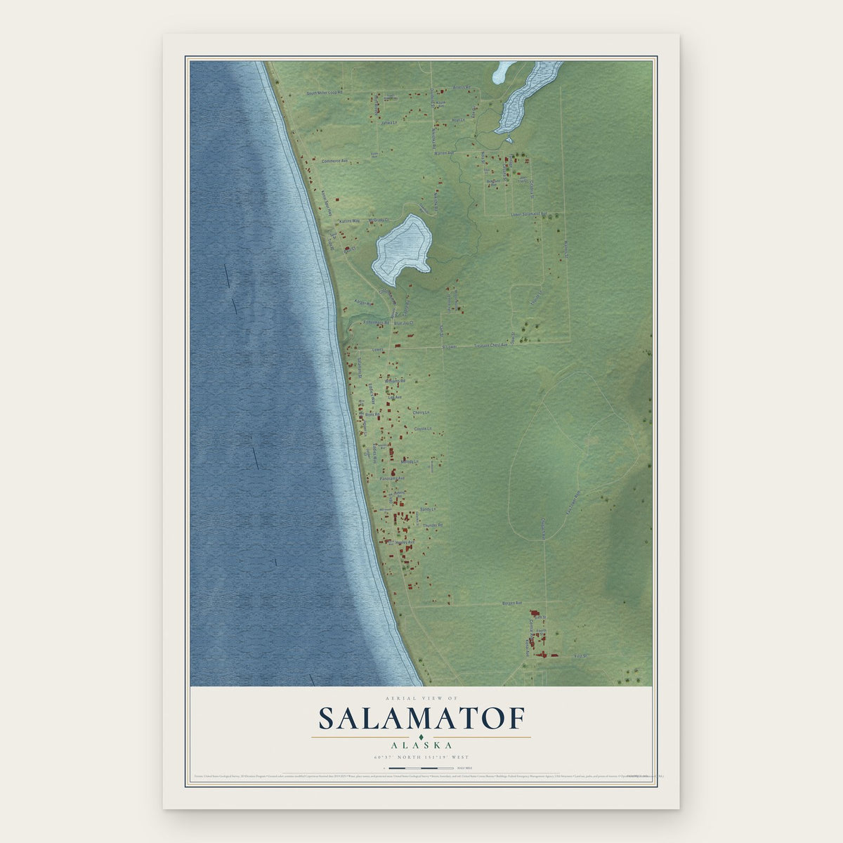 Salamatof, Alaska map print, the full design