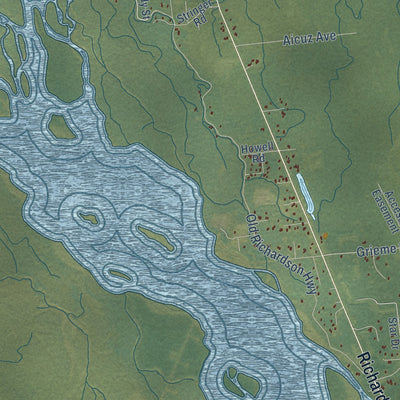 Close-up of the map of Salcha, Alaska print showing street and building detail