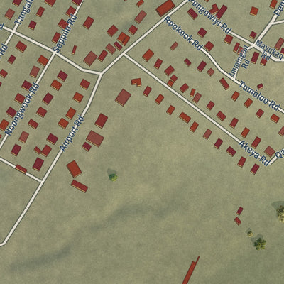 Close-up of the map of Savoonga, Alaska print showing street and building detail