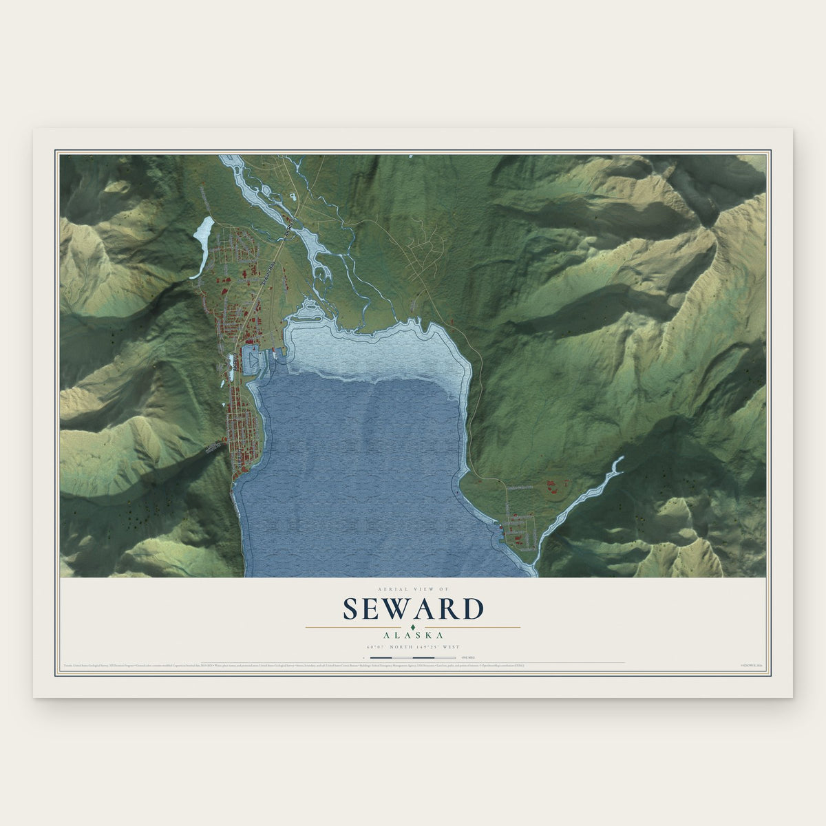 Seward, Alaska map print, the full design