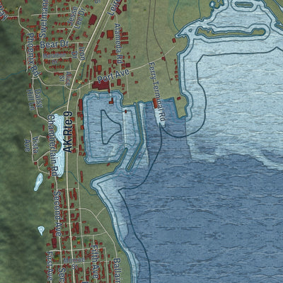 Close-up of the map of Seward, Alaska print showing street and building detail