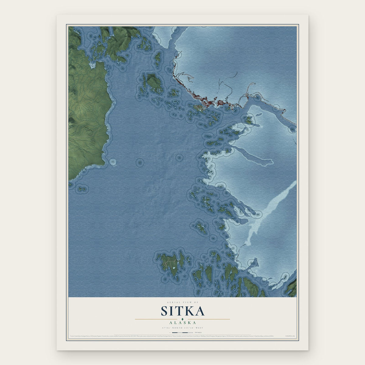 Sitka, Alaska map print, the full design