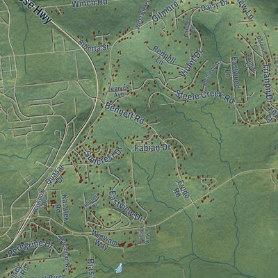 Close-up of the map of Steele Creek, Alaska print showing street and building detail
