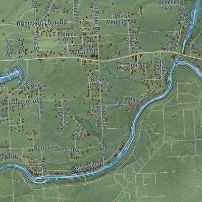 Close-up of the map of Sterling, Alaska print showing street and building detail